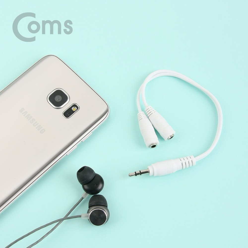 Coms 스테레오 젠더 Y형(3.5 M/Fx2)/2분배 10cm, White/Stereo