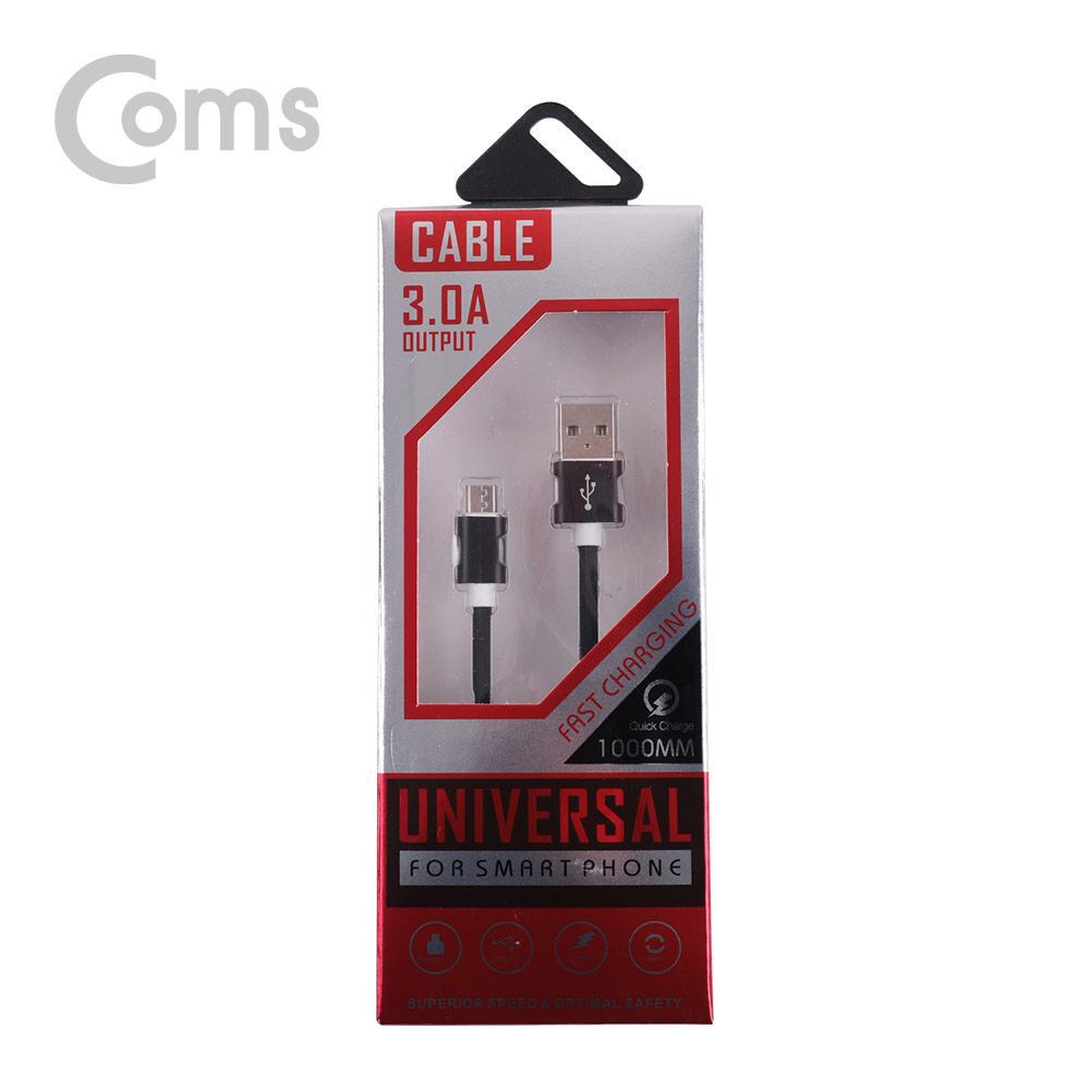 Coms 안드로이드 케이블 Micro 5Pin(고속충전/3A) 1M, Black