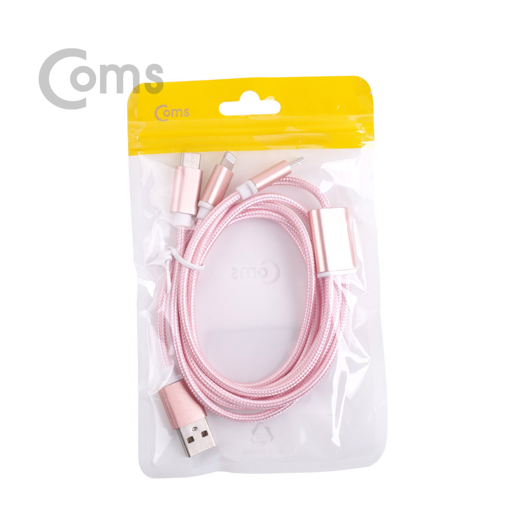 Coms Type C 케이블(3 in 1/스트롱) 1M / Pink  / Android / 8Pin (8핀) / Type C