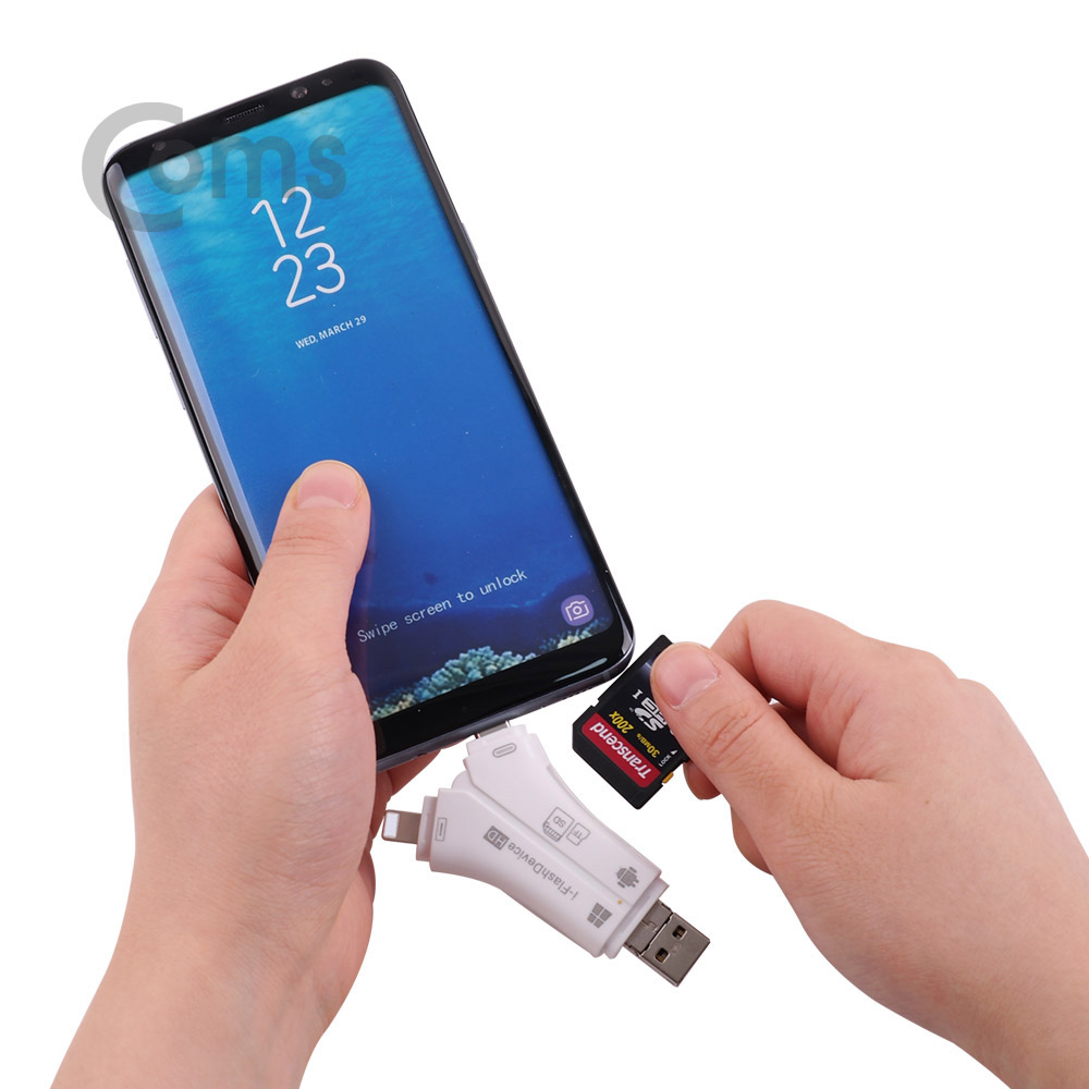 Coms USB 3.1 스마트폰 카드리더기(4 in 1) / (Micro5P - iOS 8Pin (8핀) - Type-C - USB A)
