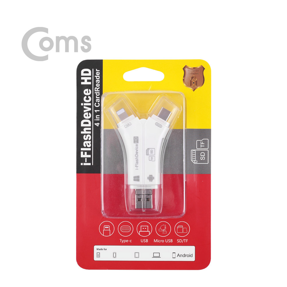 Coms USB 3.1 스마트폰 카드리더기(4 in 1) / (Micro5P - iOS 8Pin (8핀) - Type-C - USB A)