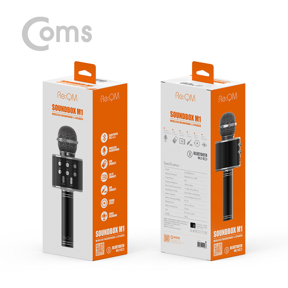 Coms 리큐엠 블루투스 노래방 마이크 스피커 SOUNDBOX M1 / 로즈골드 색상