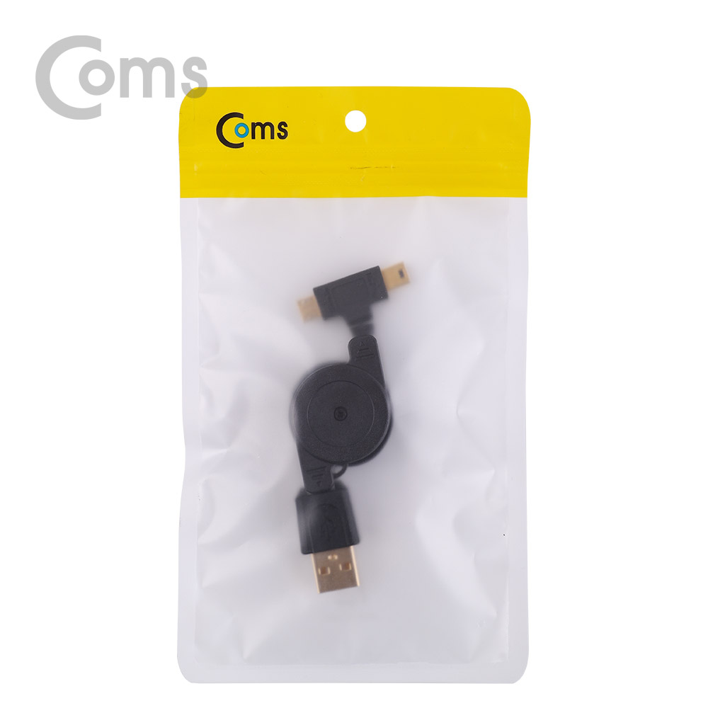 Coms USB Micro B+Mini 5P 자동감김 케이블 80cm - 전원/데이터