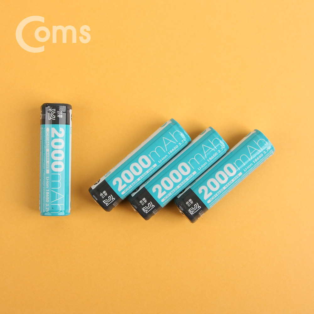 Coms 18650 보호회로 리튬이온 충전지(배터리) 2000mA/보호회로내장 65mm/(1박스-60ea)