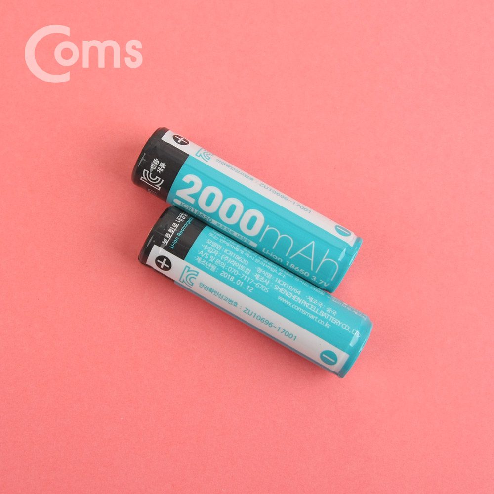Coms 18650 보호회로 리튬이온 충전지(배터리) 2000mA/보호회로내장 65mm/(1박스-60ea)