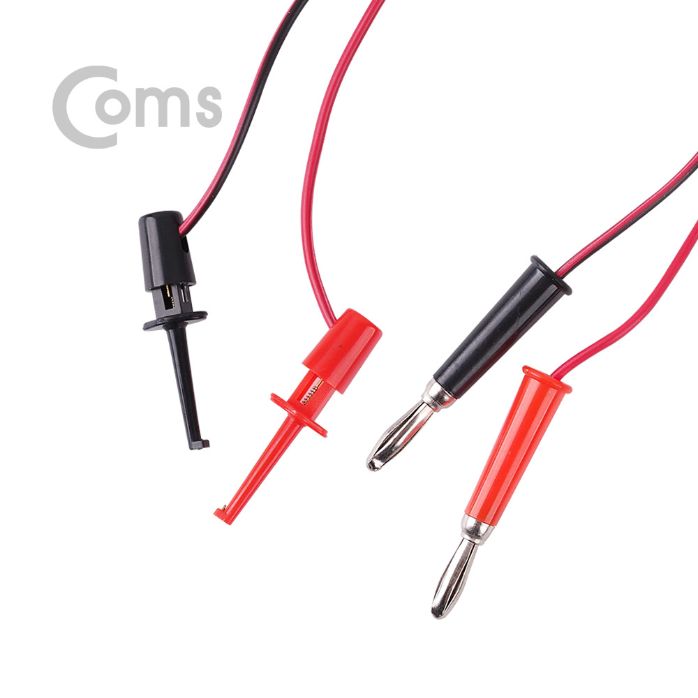 Coms IC 후크 / 바나나 플러그 리드케이블 2선 - Black/Red  / 후크-41mm