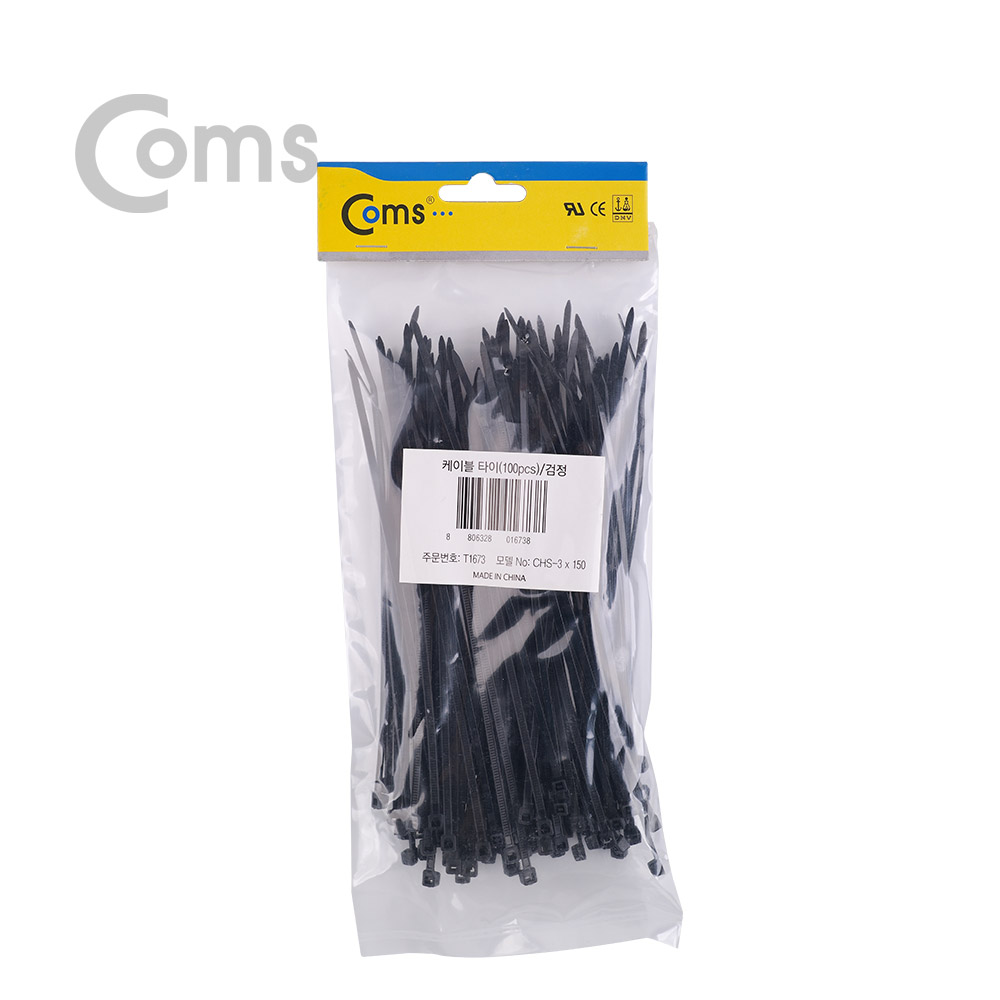 Coms 케이블 타이(100pcs), CHS-3 x 150 / 검정 - 길이 150mm, 너비 3mm