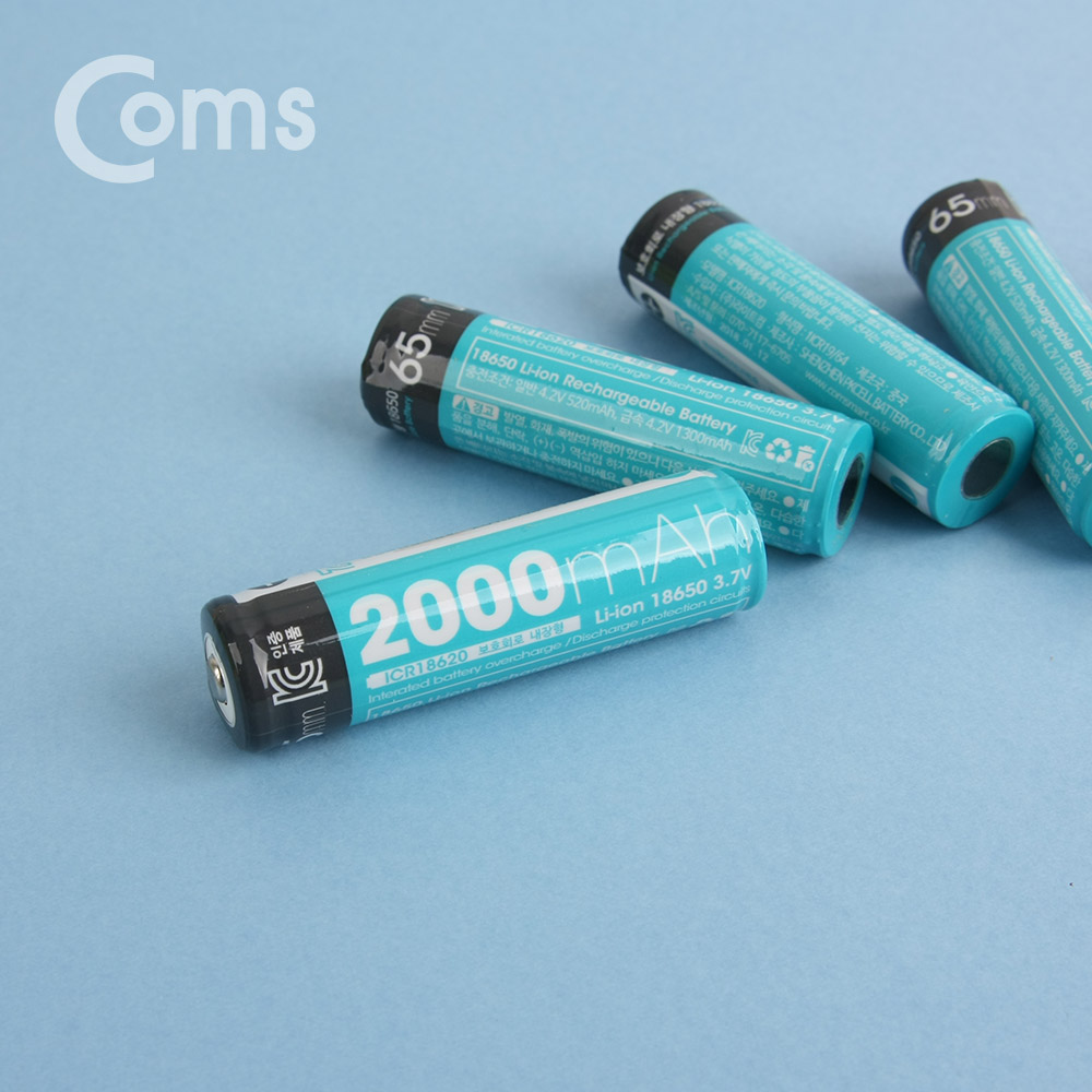 Coms 18650 보호회로 리튬이온 충전지(배터리) 2000mA / 보호회로내장 65mm / (1세트-2EA)