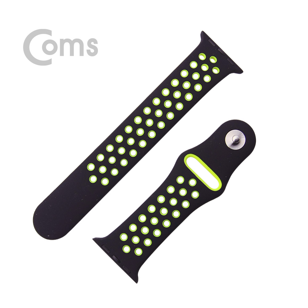 Coms 스마트 워치 손목밴드(고무), 38mm Black/Yellow Green