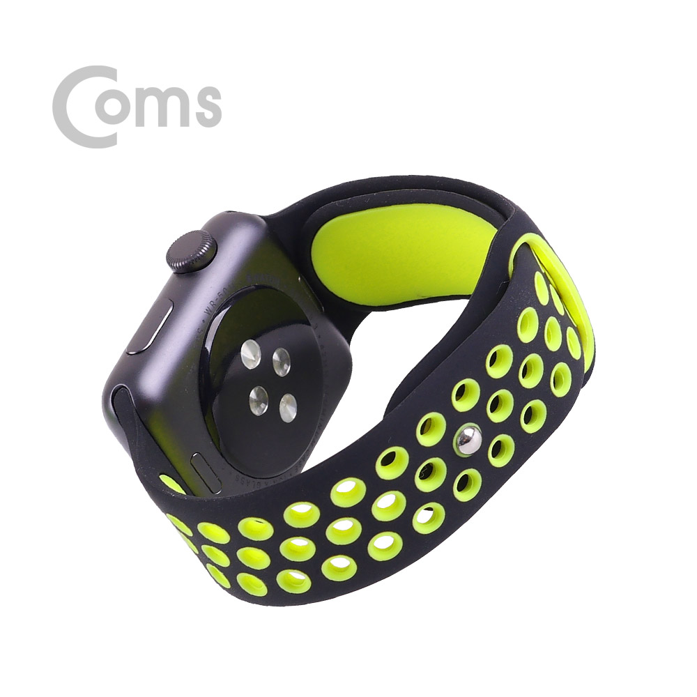 Coms 스마트 워치 손목밴드(고무), 38mm Black/Yellow Green