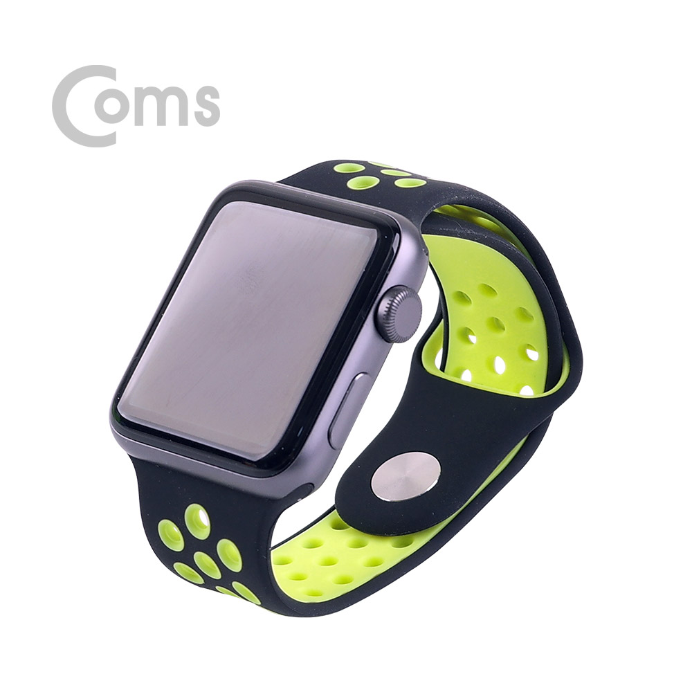 Coms 스마트 워치 손목밴드(고무), 42mm Black/Yellow Green
