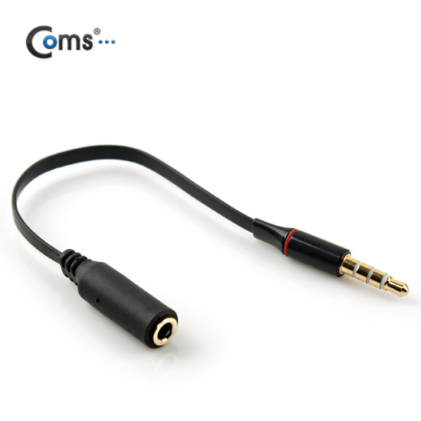Coms 스테레오 케이블 (Flat형/3.5/4극 연장), 15cm Black/Stereo