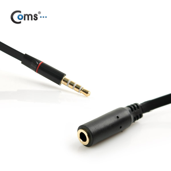 Coms 스테레오 케이블 (Short/3.5/4극 MF) 10cm, Black/Stereo