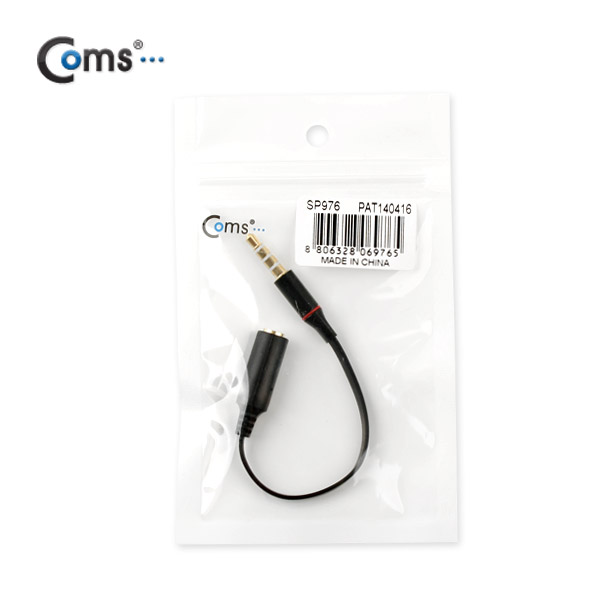 Coms 스테레오 케이블 (Short/3.5/4극 MF) 10cm, Black/Stereo
