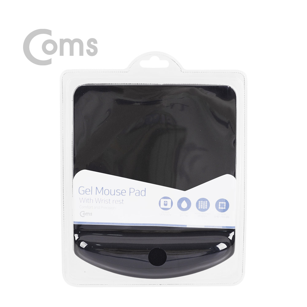 Coms 마우스 패드 (손목보호형) 사각형, 검정