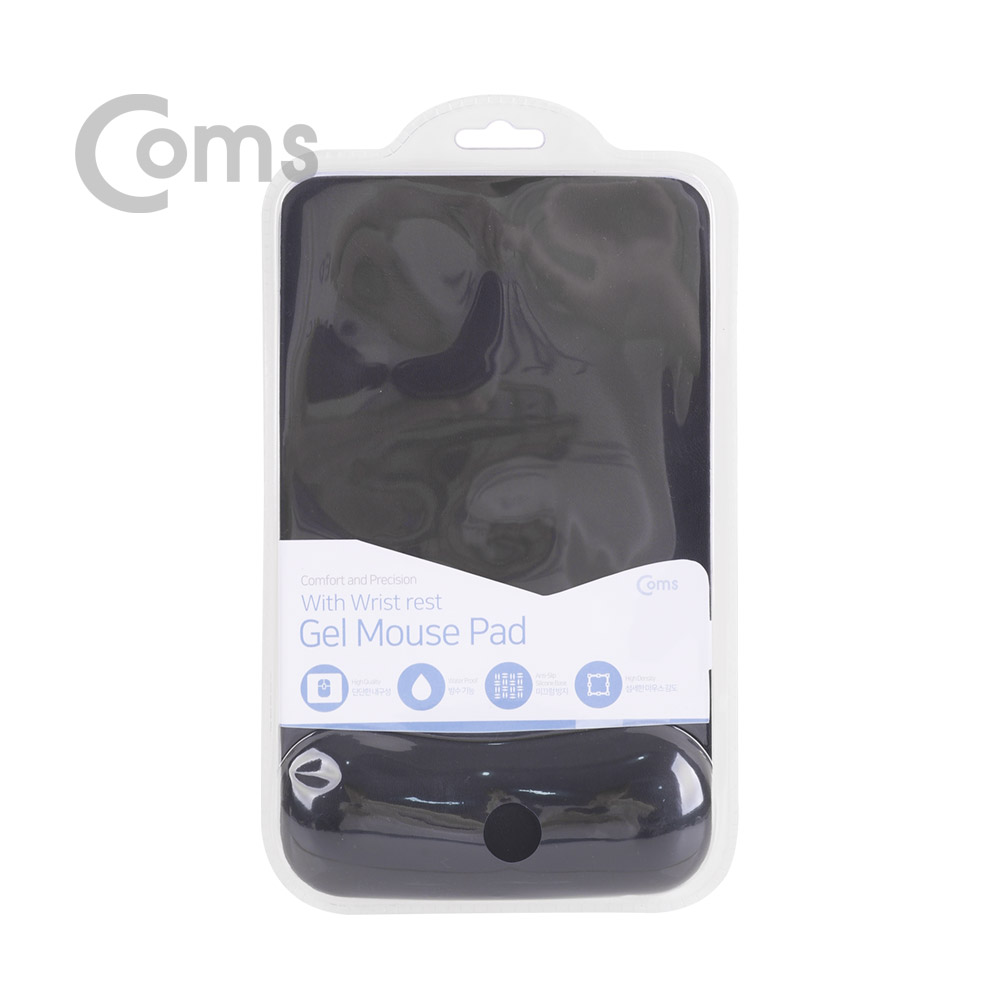 Coms 마우스 패드 (손목보호형) LONG 사각형, 검정