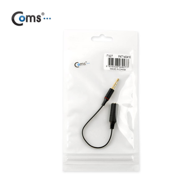 Coms 스테레오 케이블 (Flat형/3.5/4극 연장), 15cm Black/Stereo