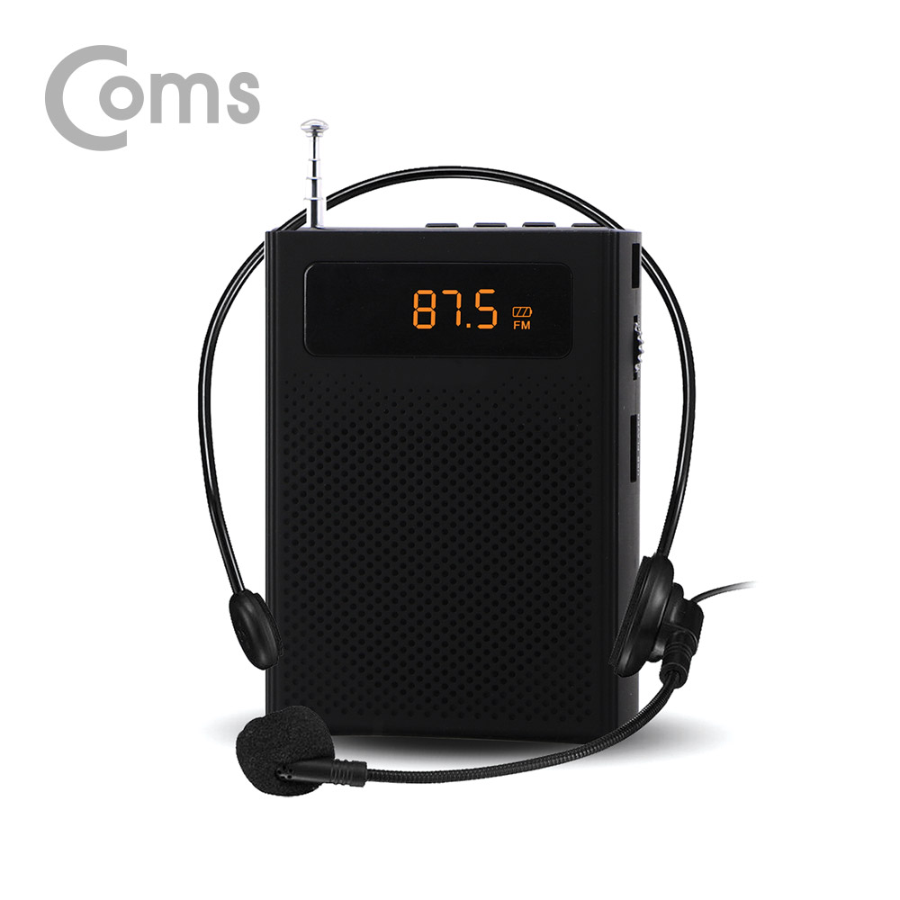 Coms 휴대용 유선 마이크 앰프(스피커) Black / FM 라디오, MP3, USB, Micro SD, AUX