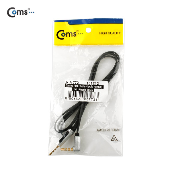 Coms 스테레오 케이블 (3.5/4극/Flat) 검정, 1M/Stereo