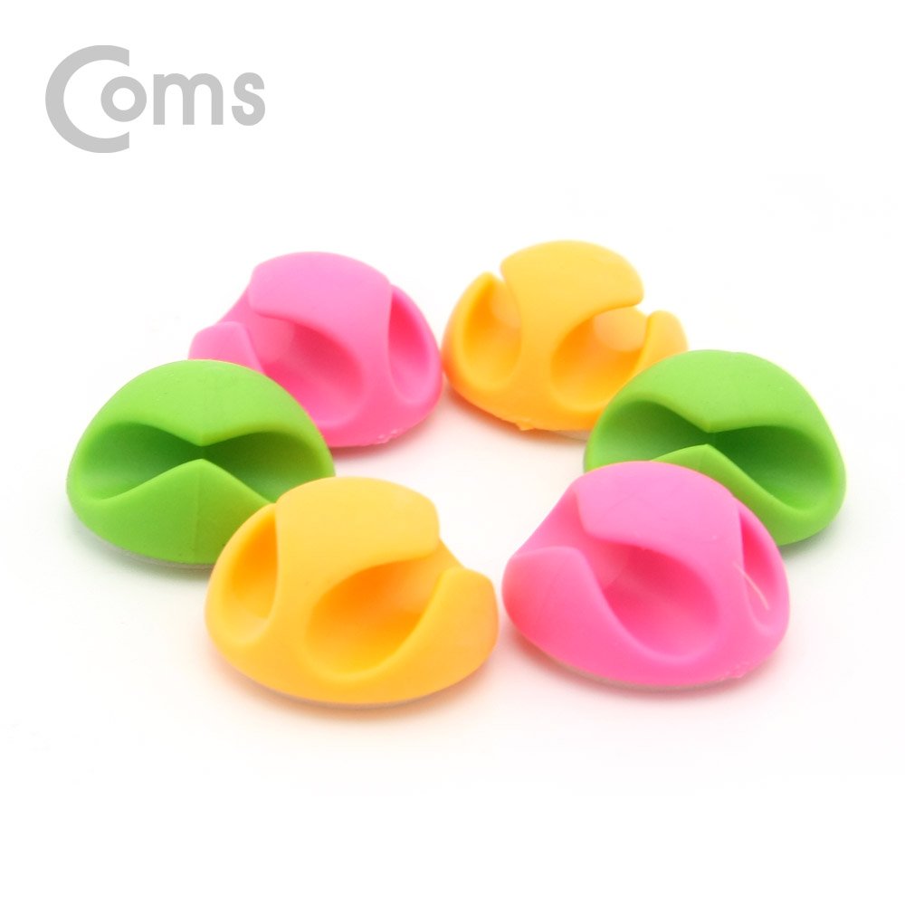 Coms 케이블 오거나이저(홀더형/6pcs), Pink/Green/Orange, 케이블/볼펜 고정