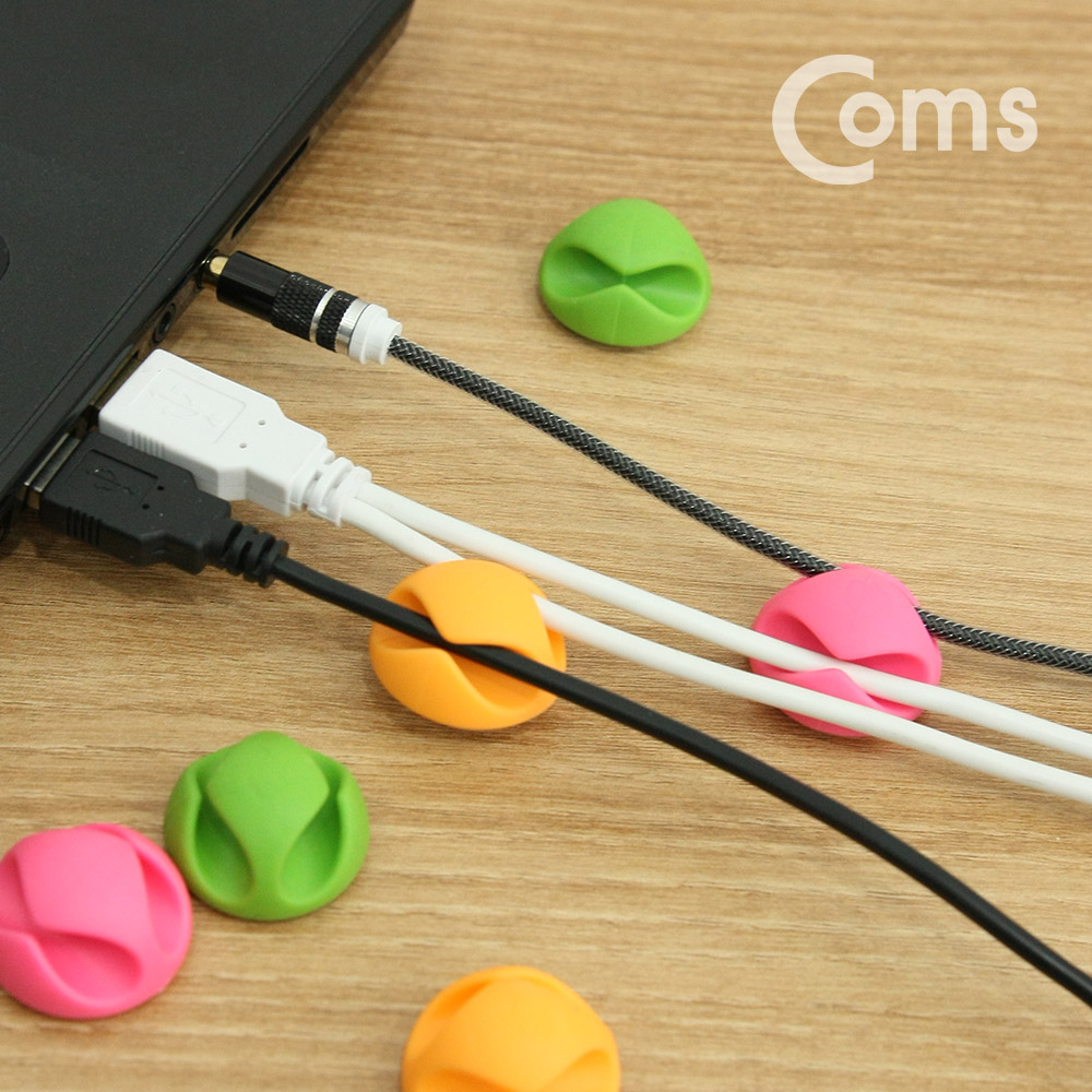 Coms 케이블 오거나이저(홀더형/6pcs), Pink/Green/Orange, 케이블/볼펜 고정