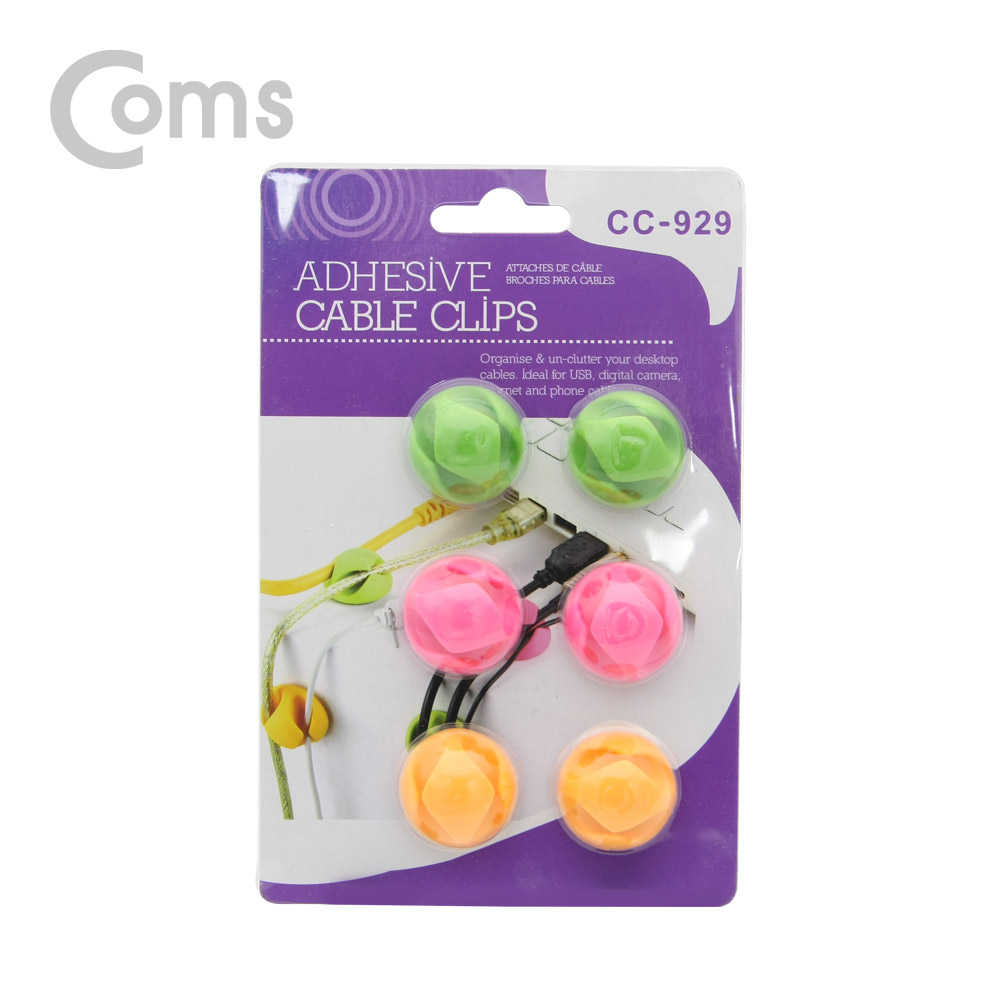 Coms 케이블 오거나이저(홀더형/6pcs), Pink/Green/Orange, 케이블/볼펜 고정
