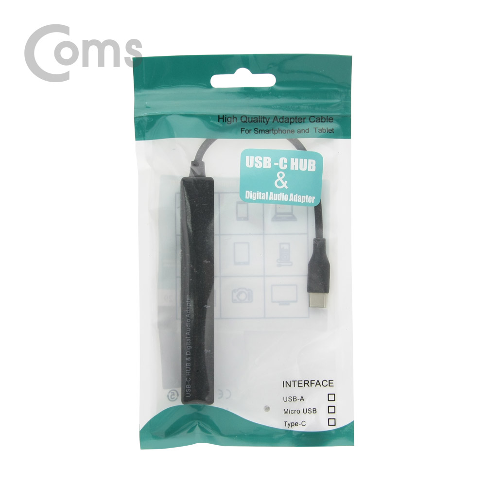 Coms USB 3.1(Type C) 3포트 허브 + 3.5mm 스테레오 / USB 2.0 3Port / AUX Port (Audio)
