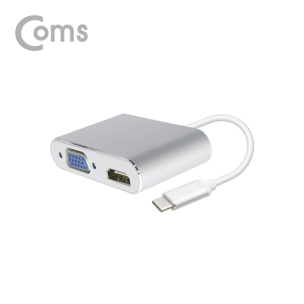 Coms USB 3.1 Type C 컨버터(HDMI+VGA) 15cm, Metal Silver