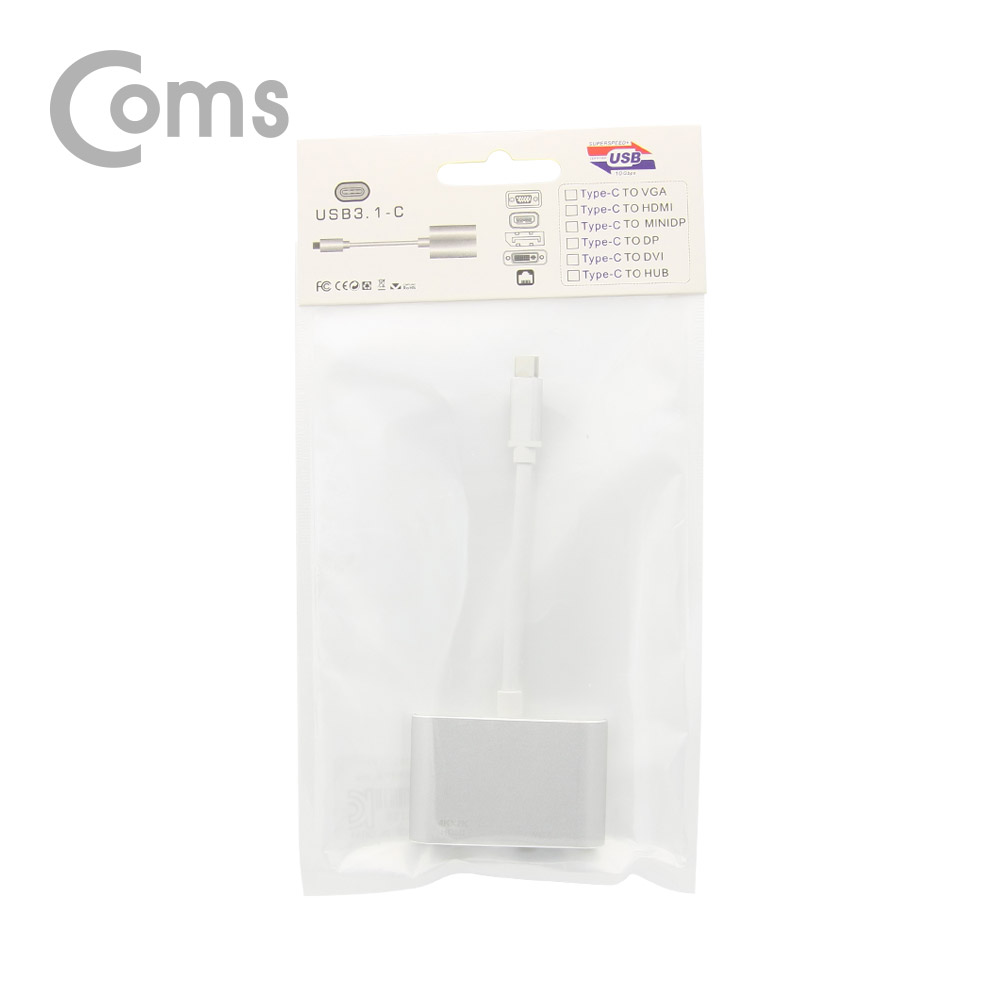 Coms USB 3.1 Type C 컨버터(HDMI+VGA) 15cm, Metal Silver