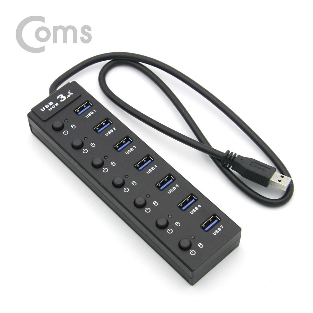 Coms USB 허브 3.0 (7포트/무전원) 개별스위치 60cm/Hub