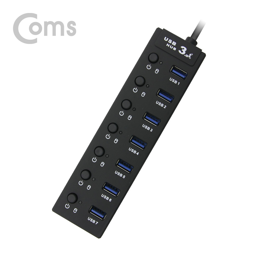 Coms USB 허브 3.0 (7포트/무전원) 개별스위치 60cm/Hub