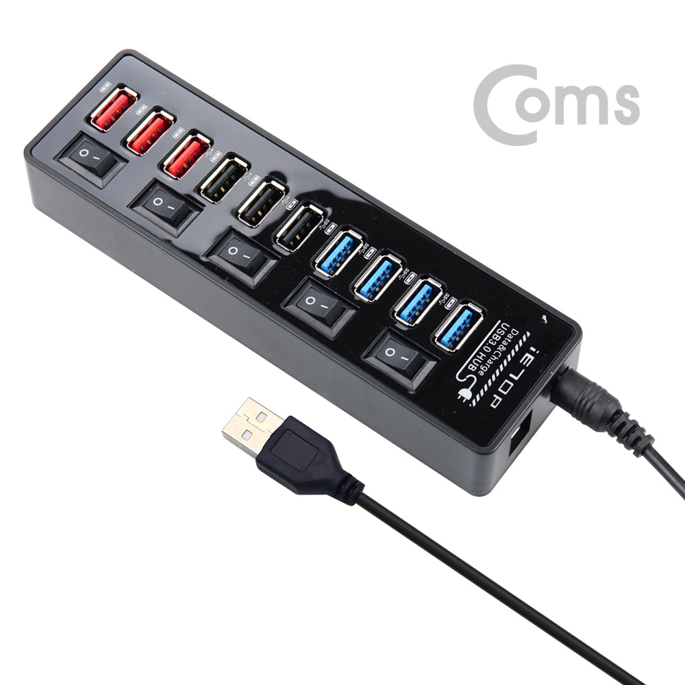 Coms USB 3.0 허브 (10P/무전원) - USB 3.0 4P/2.0 3P/QC 3P