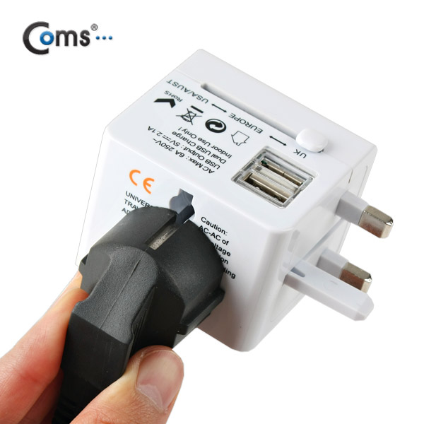 Coms 전원(AC) 변환용 아답터 / 해외 / 여행용 / 다기능 / 멀티, USB 2P, 5V 2.1A, 태블릿 충전가능