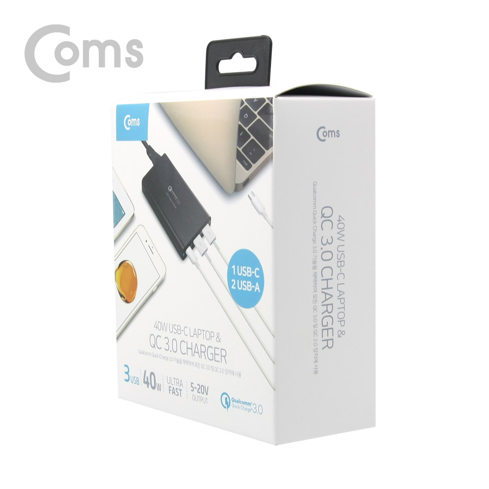 Coms 고속 멀티충전기 (USB 3.0 2Port/Type C 1Port) / USB PD/ DC 컨넥터 3ea / 40W