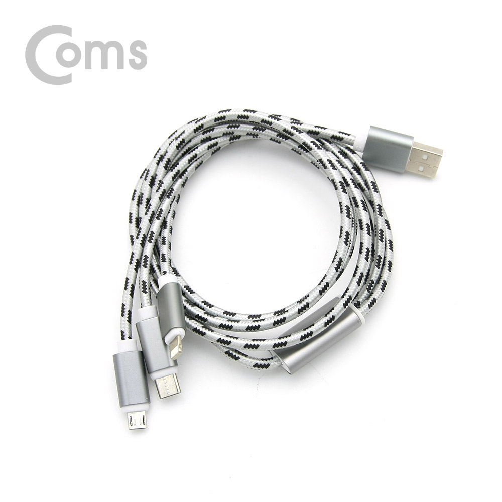 Coms 스마트폰 멀티 케이블(3 in 1), Black/충전