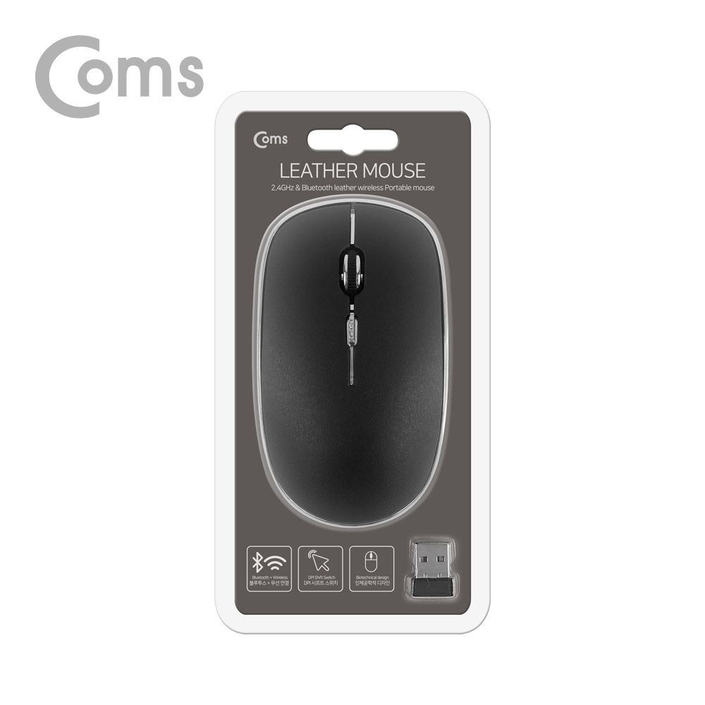 Coms 블루투스 v4.0 + 2.4GHz 무선 마우스 / 무소음 / 가죽 스타일 / 검정