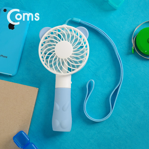 Coms 휴대용 USB 미니 선풍기 / 핸디형 / 곰 캐릭 (USB 충전식), Blue / evn2