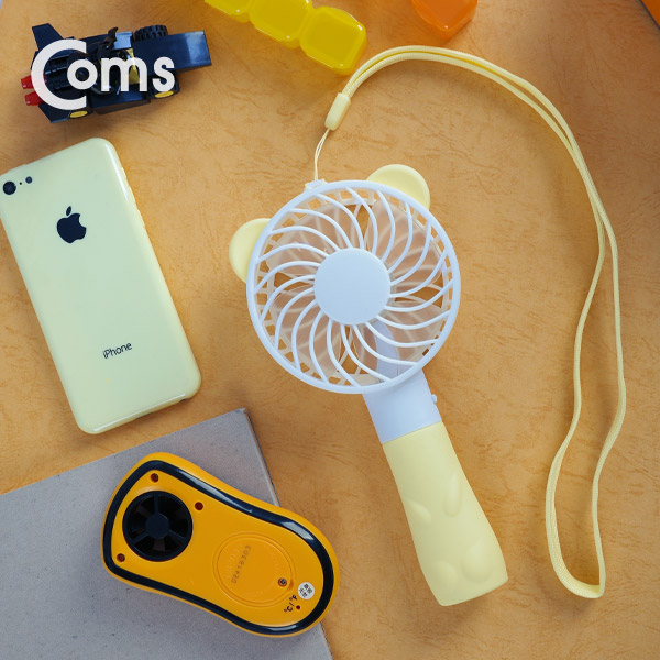 Coms 휴대용 USB 미니 선풍기 / 핸디형 / 곰 캐릭 (USB 충전식), Yellow / evn2