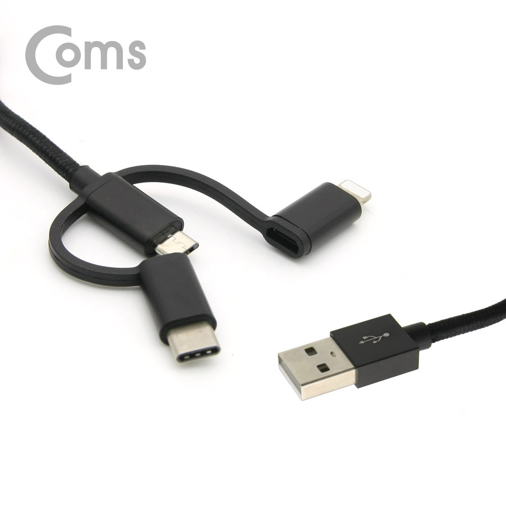 Coms 스마트폰 3 in 1 멀티 케이블 1M / Black / 꼬리물기(Type C/8핀/5핀)/충전