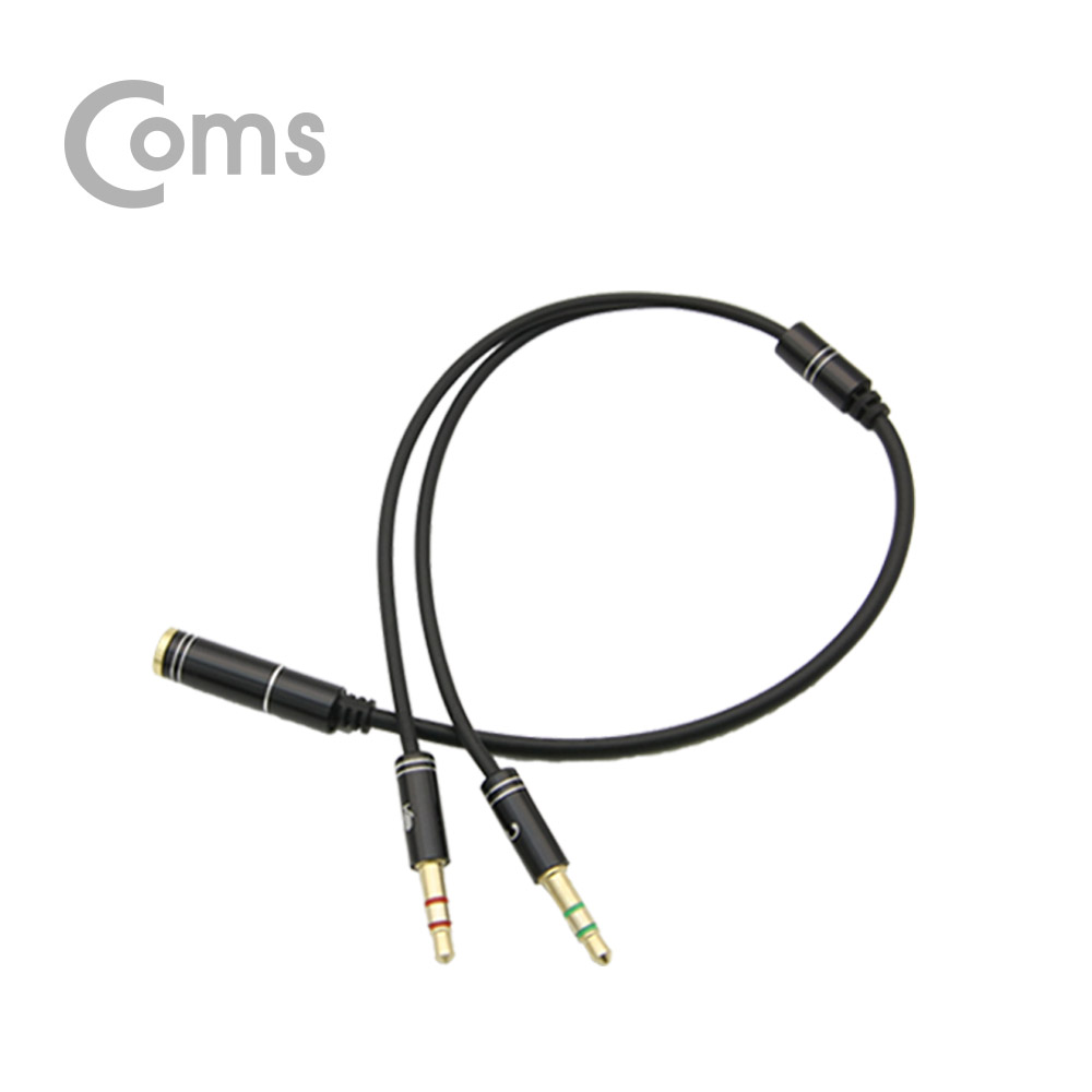 Coms 스마트폰 이어폰/마이크 스테레오 Y형 케이블 - 30cm, ST 4극 F/ST 3극 Mx2, Metal Black
