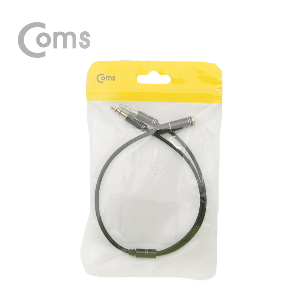 Coms 스마트폰 이어폰/마이크 스테레오 Y형 케이블 - 30cm, ST 4극 F/ST 3극 Mx2, Metal Black