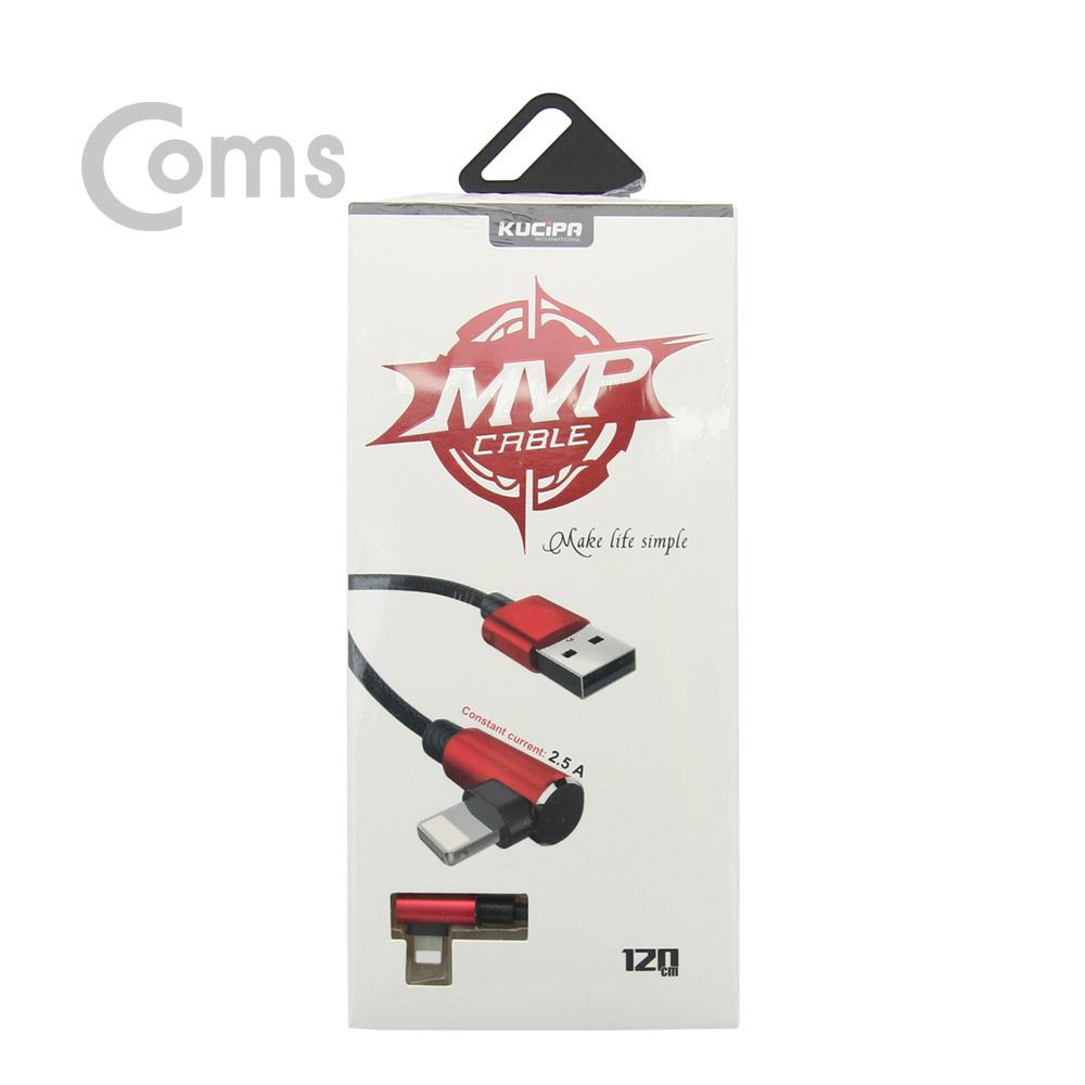 Coms iOS IOS 8핀 (8Pin) 케이블(꺾임(꺽임)), Red / 1.2M