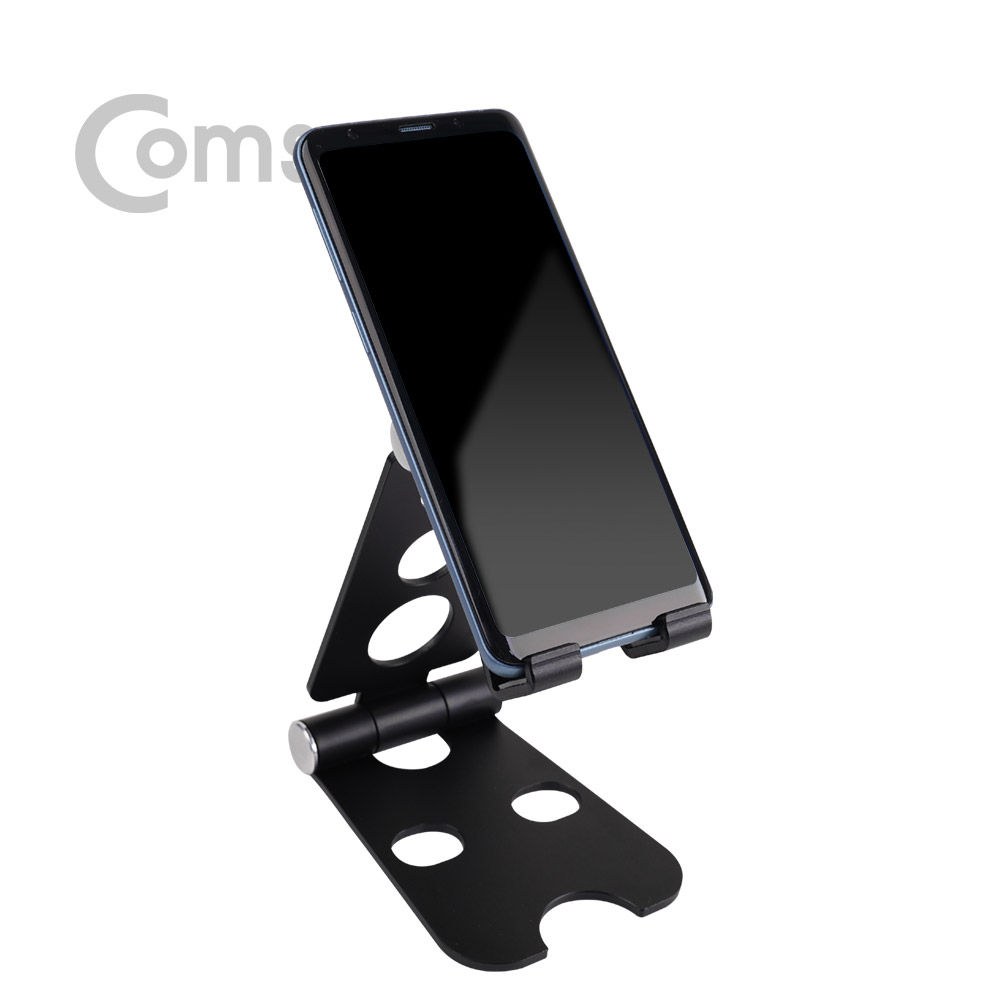 Coms 알루미늄 스마트폰 스탠드, Black / 2단 접이식 / 각도조절