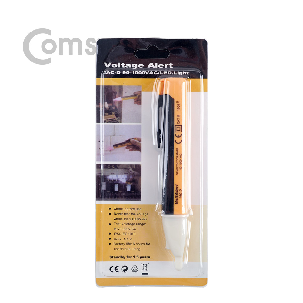 Coms 테스터기(전압용/IAC-D) LED 라이트, NA - AC 90~1000V 측정 / AAA 배터리 x2 사용