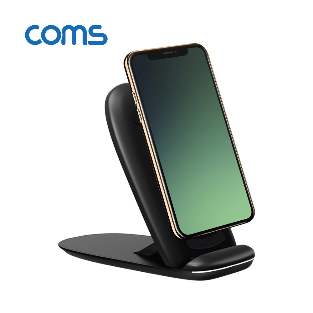 Coms [컴스품질보증] 고속 무선충전기 거치대 / Black / 3코일/ 슬림형접이식 / 10W