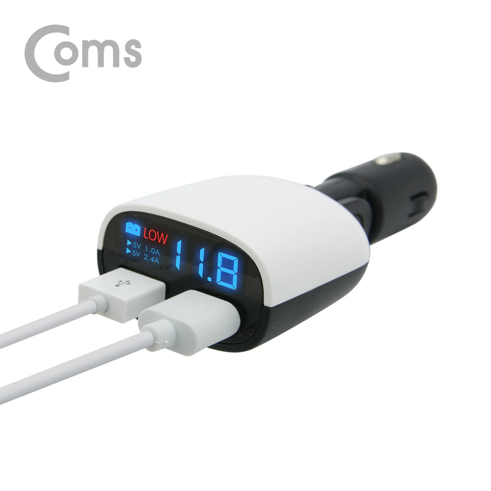 Coms 차량용 USB 2포트 시가잭(DC 시거잭)/LED상태/최대 3.4A 출력/고속충전/저전압 경보알람