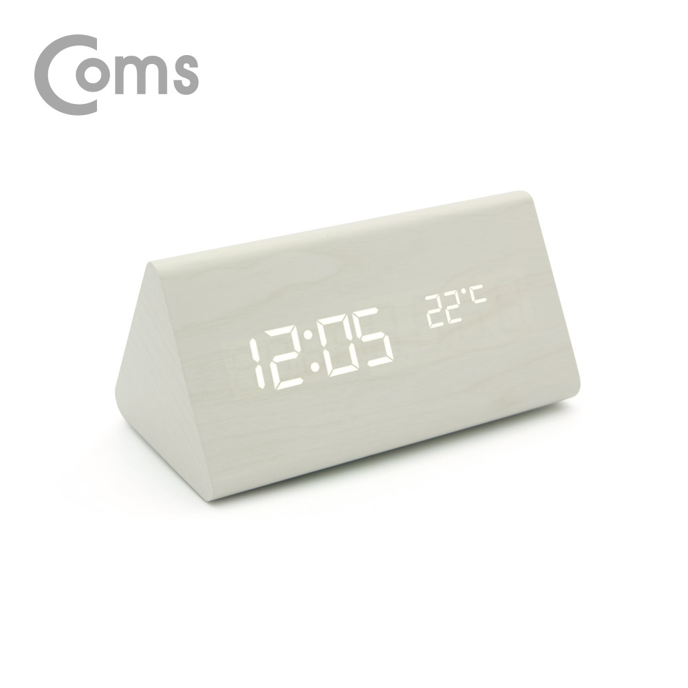 Coms 디지털 LED 나무시계 (삼각/White)