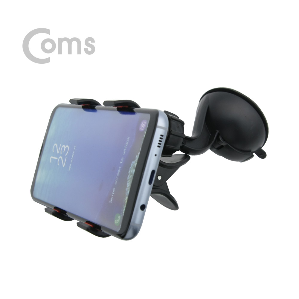 Coms 스마트폰 거치대, 차량용/블랙 - 앞면 유리 거치, 집게형