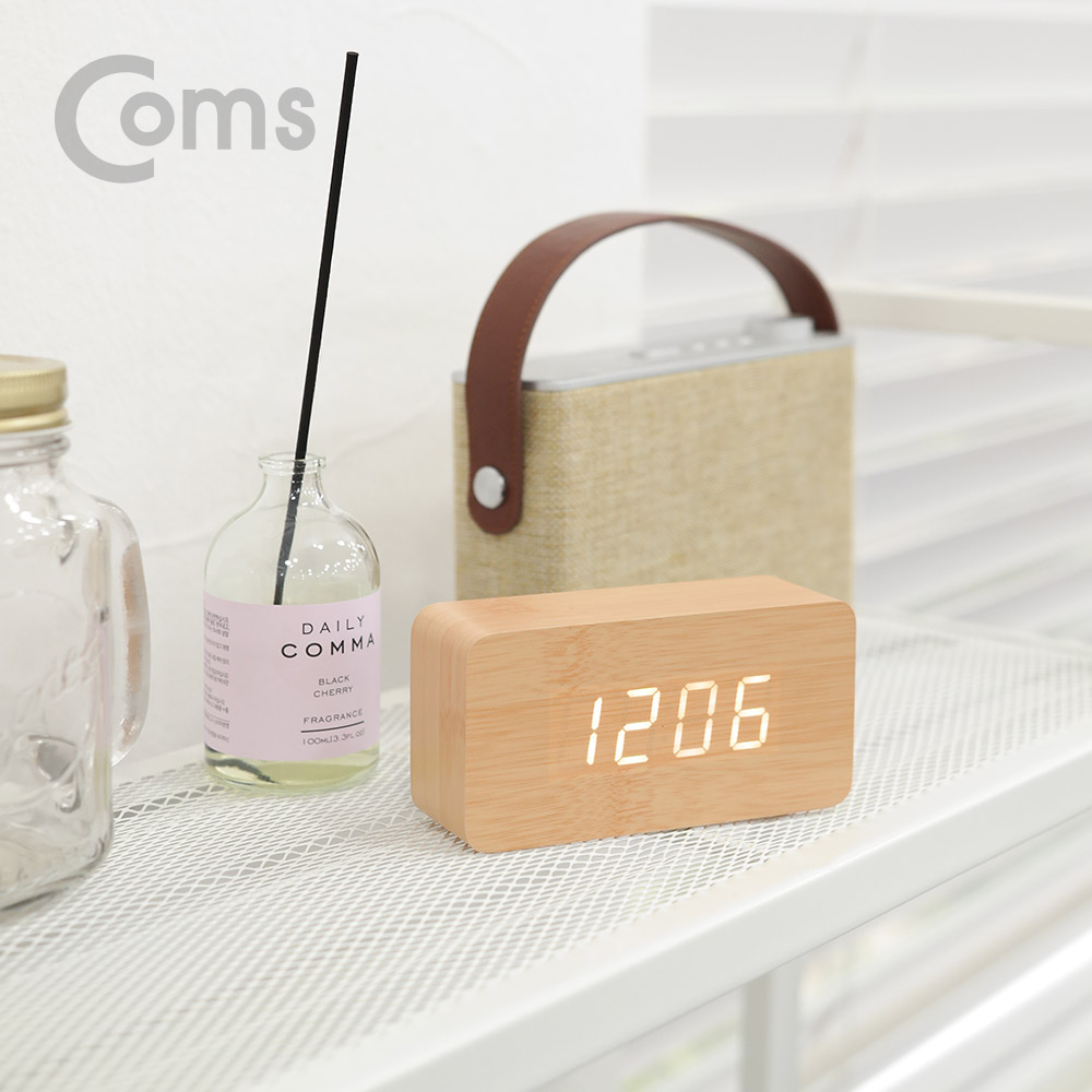 Coms 디지털 LED 나무시계 (준중형)