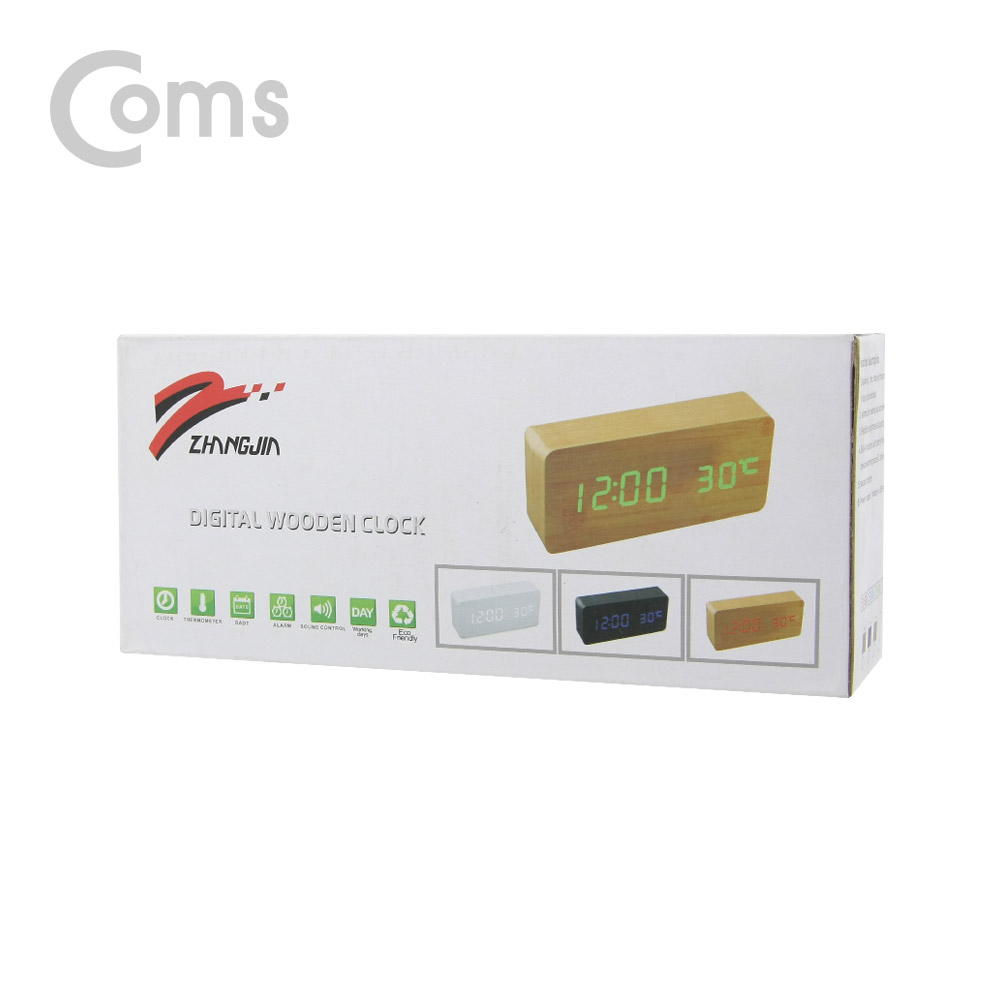 Coms 디지털 LED 나무시계 (준중형)